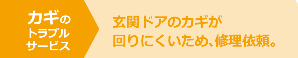 カギのトラブルサービス 玄関ドアのカギが回りにくいため、修理依頼。